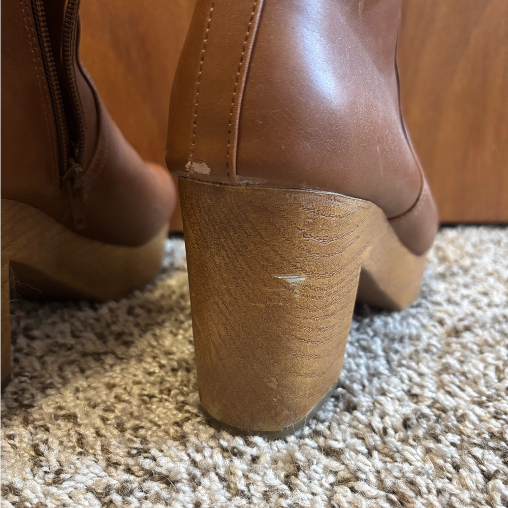 Platform Brown Heeled Boots - Picture 2 of 5